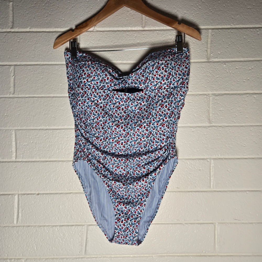 NWT J.Crew Gemma Ruched One Piece Swimsuit 14 Floral Strapless Ruched Resort